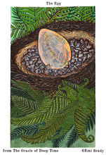 dinosaur, dinosaur egg, ferns, dinosaur nest, birds nest, oracle, tarot, oracle cards, tarot cards, animal oracle, animal tarot, linocut, printmaking, relief printing