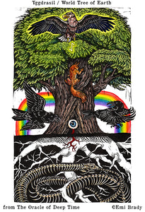 yggdrasil, world tree, odin, oracle, tarot, oracle cards, tarot cards, animal oracle, animal tarot, linocut, printmaking, relief printing